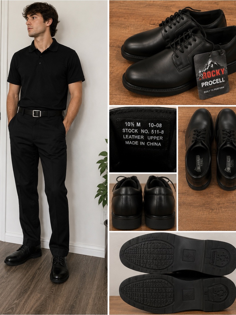 🖤 Rocky ProCell Men’s Black Leather Oxford Uniform Shoes – Size 10.5 M